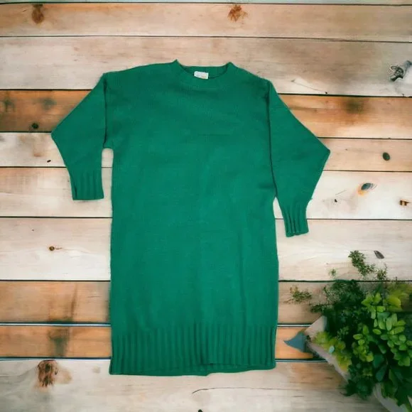 Vintage Christmas Sweater Dress LIMITED EXPRESS 80s Pullover Size 1 GREEN  Long